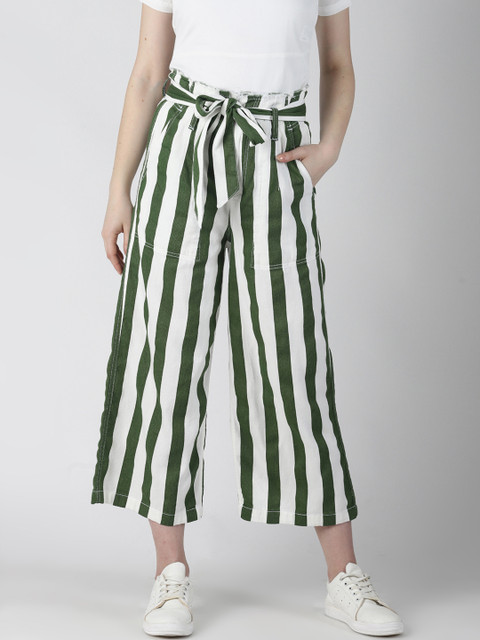 

Blue Saint Women Green & White Regular Fit Striped Parallel Trousers