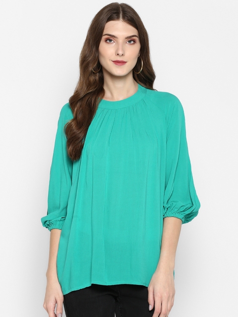 

MIAMINX Women Sea Green Solid A-Line Top