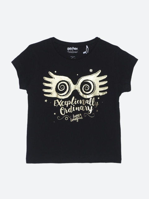 

Kids Ville Girls Black Harry Potter Printed Round Neck Half Sleeve T-shirt
