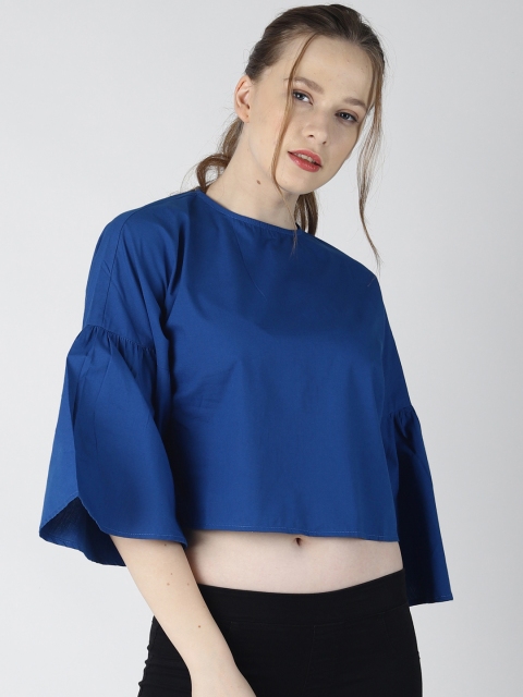

Blue Saint Women Blue Solid A-Line Crop Top