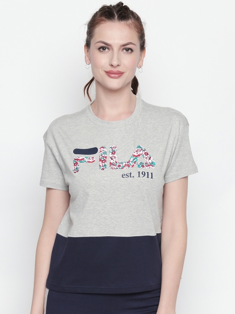 

FILA Women Grey Colourblocked Round Neck T-shirt
