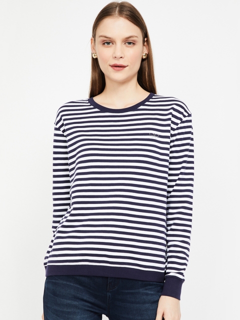 

Bossini Women Navy Blue & White Striped Sweatshirt
