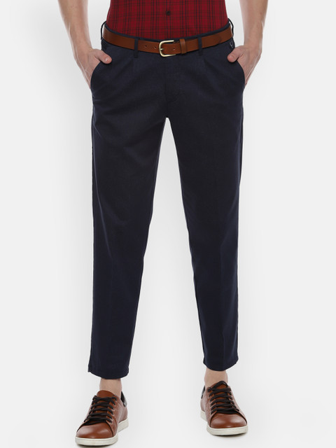 

Allen Solly Men Navy Blue Slim Fit Solid Formal Trousers