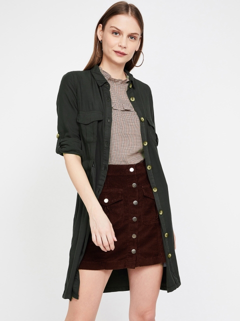 

Fame Forever by Lifestyle Women Olive Green Regular Fit Solid Longline Casual Shirt