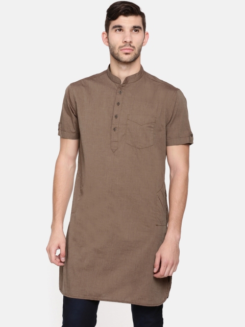 

Freehand Men Brown Solid Straight Kurta