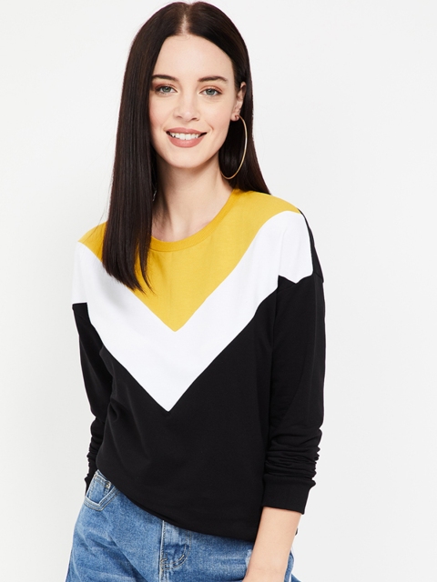 

Bossini Women Black & White Colourblocked Sweatshirt