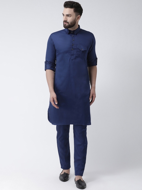 

I Know Men Navy Blue Solid Kurta with Pyjamas