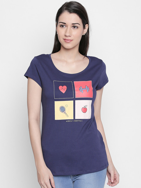 

Ajile by Pantaloons Women Navy Blue Printed Round Neck T-shirt