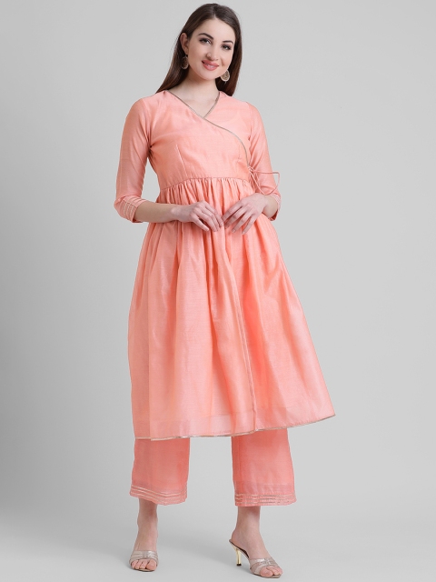 

Aayna Women Pink Solid Angarkha Kurta with Palazzos