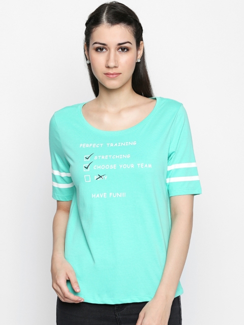 

Ajile by Pantaloons Women Green Printed Scoop Neck Pure Cotton T-shirt