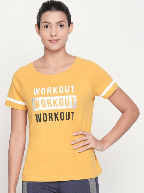 

Ajile by Pantaloons Women Mustard Yellow Printed Round Neck Pure Cotton T-shirt