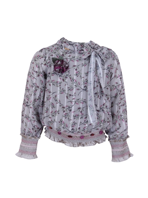 

CUTECUMBER Girls Grey Printed Blouson Top