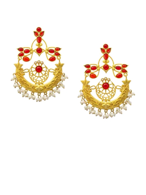

Unniyarcha Jewellery Women Gold-Plated Red Classic Chandbalis