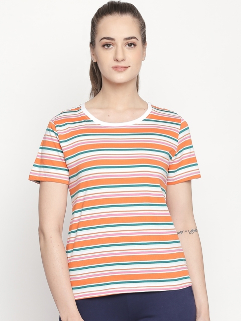 

Ajile by Pantaloons Women Orange & White Striped Round Neck T-shirt