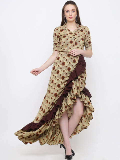 

Indian Virasat Women Beige Printed Shirt Dress
