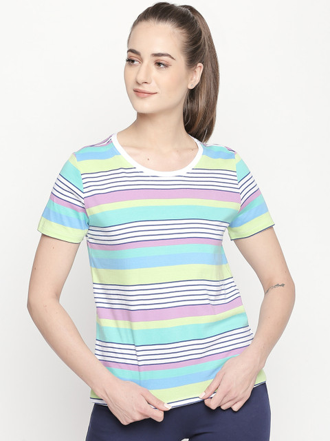 

Ajile by Pantaloons Women White Striped Round Neck T-shirt
