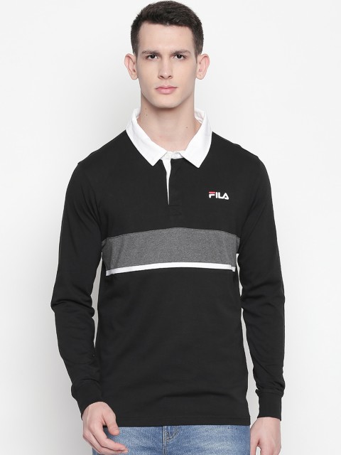 

FILA Men Black Colourblocked Polo Collar T-shirt
