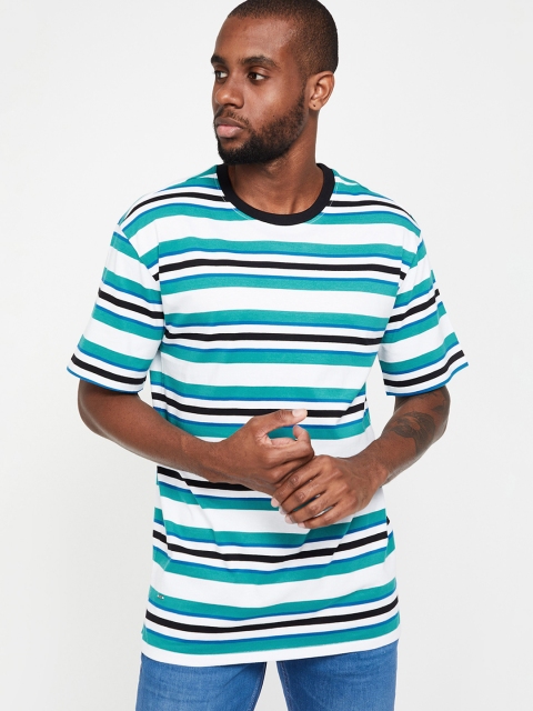 

Forca by Lifestyle Men Green & White Striped Round Neck T-shirt