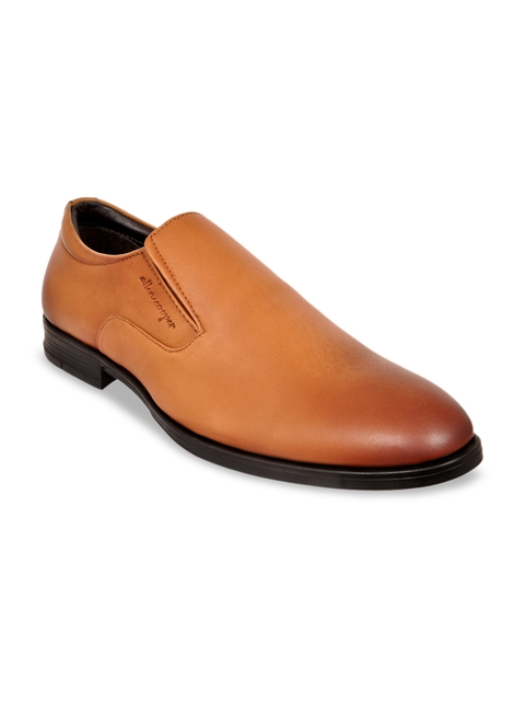 Allen Cooper Men Tan Solid Formal Slip-On Leather Shoes