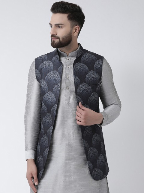 

I Know Men Grey Printed Nehru Jacket