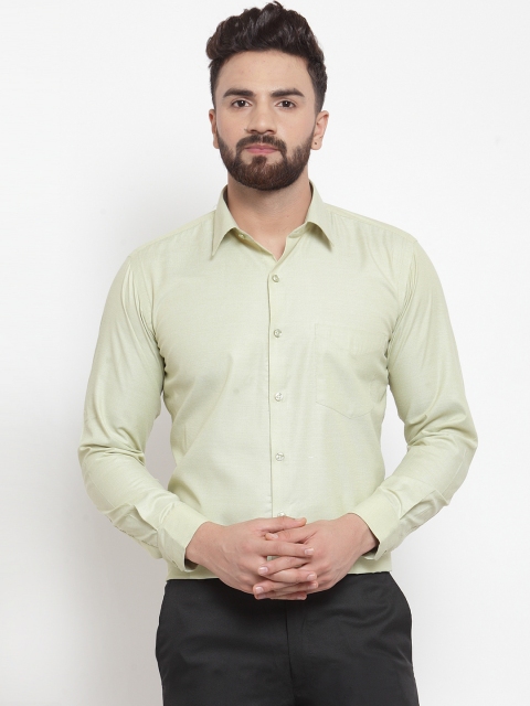 

English Navy Men Green Sport Slim Fit Solid Chambray Formal Shirt