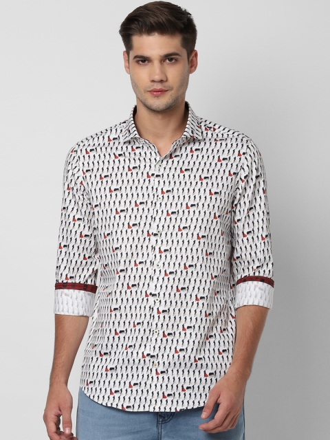 

SIMON CARTER LONDON Men White Slim Fit Printed Casual Shirt
