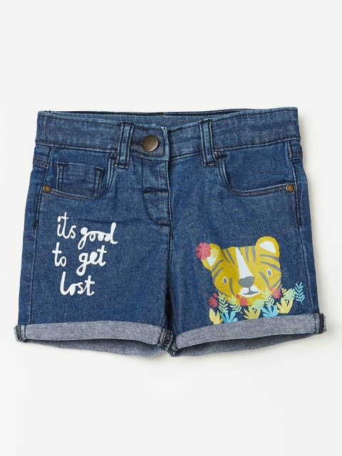 

Juniors by Lifestyle Girls Blue Printed Regular Fit Denim Shorts