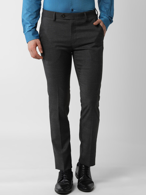 

Peter England Men Grey Slim Fit Self Design Formal Trousers
