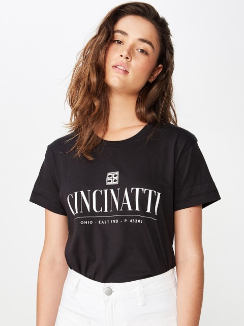 

COTTON ON Women Black Printed Round Neck T-shirt