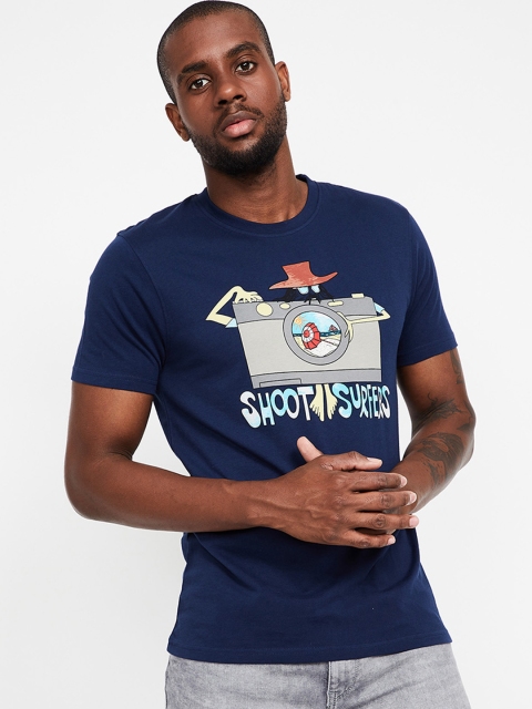 

Fame Forever by Lifestyle Men Navy Blue Printed Round Neck T-shirt