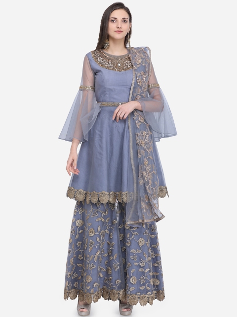 

Stylee LIFESTYLE Grey Net Semi-Stitched Dress Material