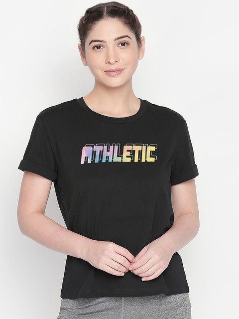 

Ajile by Pantaloons Women Black Printed Round Neck T-shirt