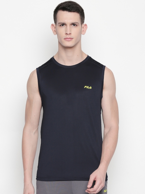 

FILA Men Navy Blue Solid Round Neck T-shirt