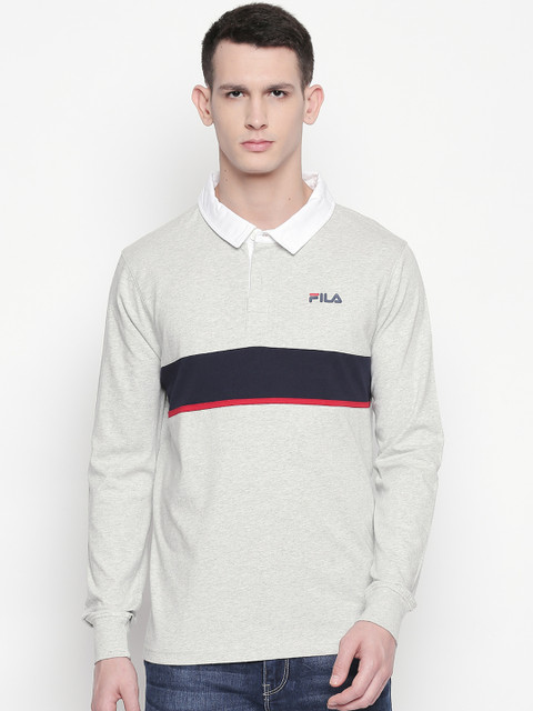 

FILA Men Grey Colourblocked Polo Collar T-shirt