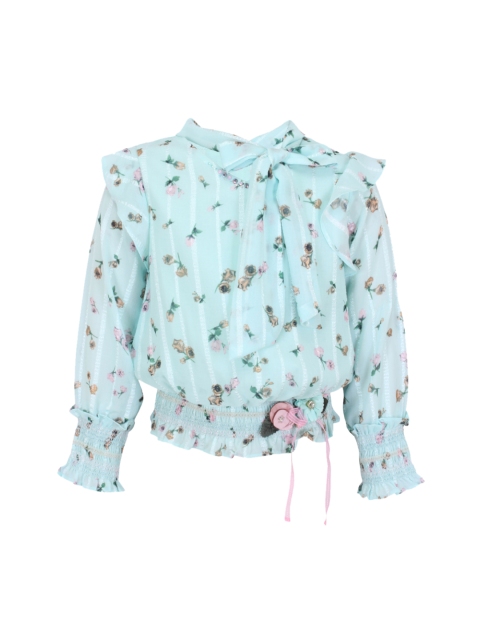 

CUTECUMBER Girls Turquoise Blue Printed Blouson Top