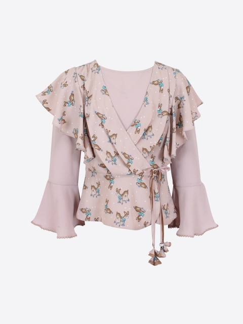 

CUTECUMBER Girls Brown Printed Wrap Top