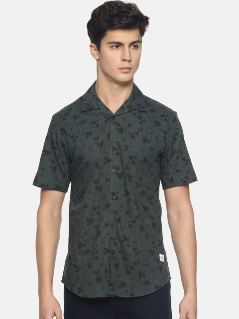 

Bene Kleed Men Olive Green & Navy Blue Slim Fit Printed Casual Shirt