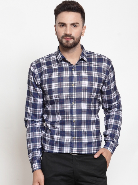 

JAINISH Premium Men Blue & White Slim Fit Checked Formal Shirt
