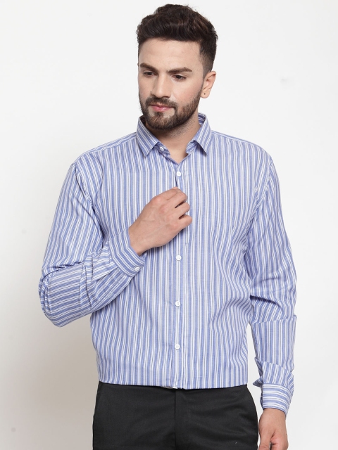 

JAINISH Premium Men Blue & White Slim Fit Striped Formal Shirt