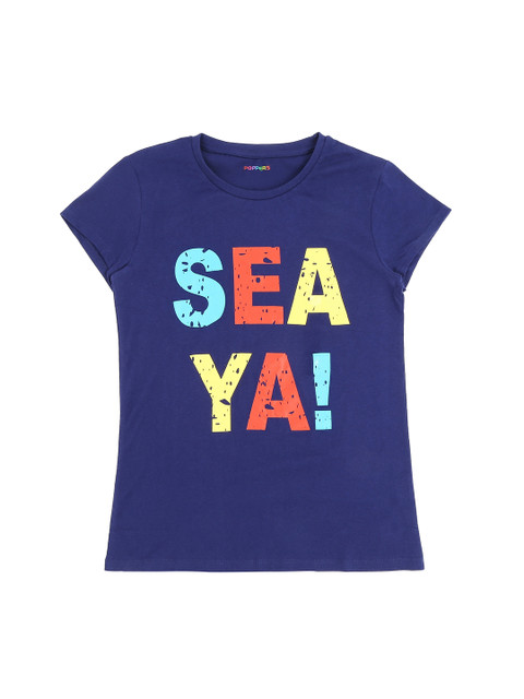 

POPPERS by Pantaloons Girls Navy Blue Printed Round Neck Pure Cotton T-shirt