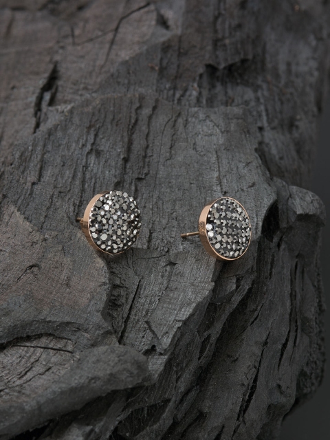 

E2O Women Gold-Plated Black Circular Studs