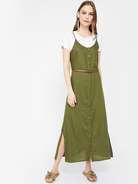 

Bossini Women Solid Olive Green Fit and Flare Dress