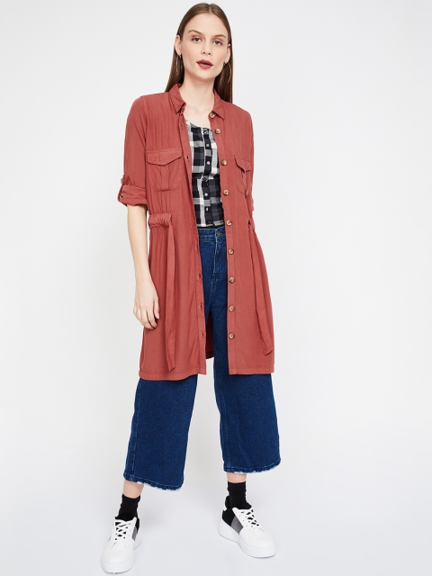 

Fame Forever by Lifestyle Women Rust Red Regular Fit Solid Longline Casual Shirt