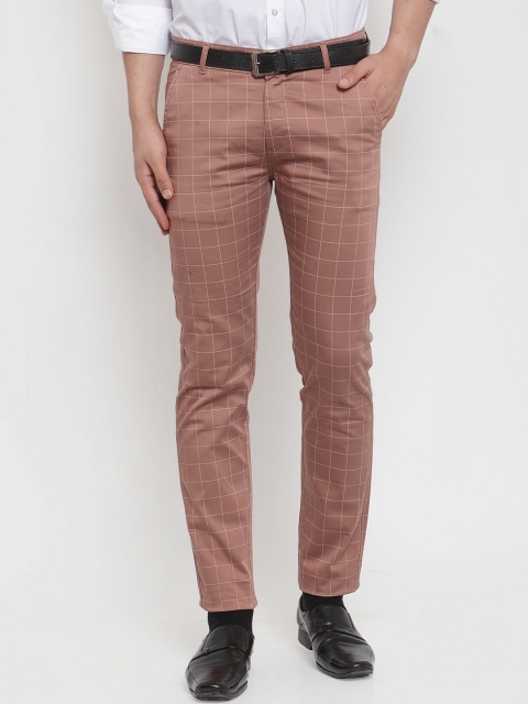 

Hancock Men Brown Slim Fit Checked Formal Trousers