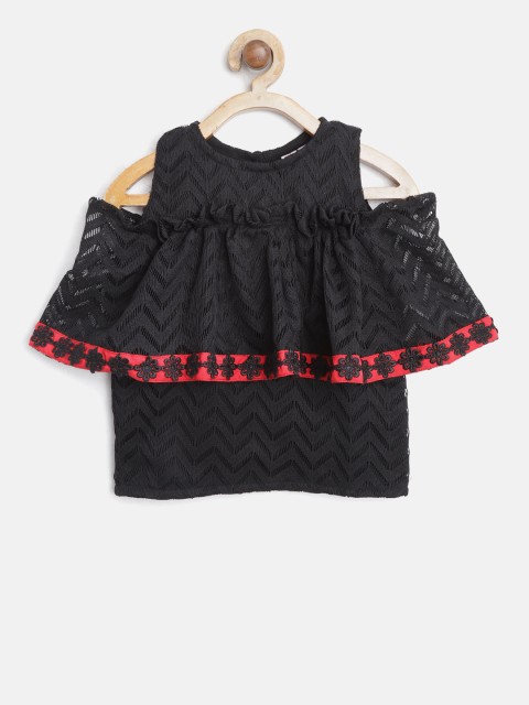 

Kids On Board Girls Black Self Design Top