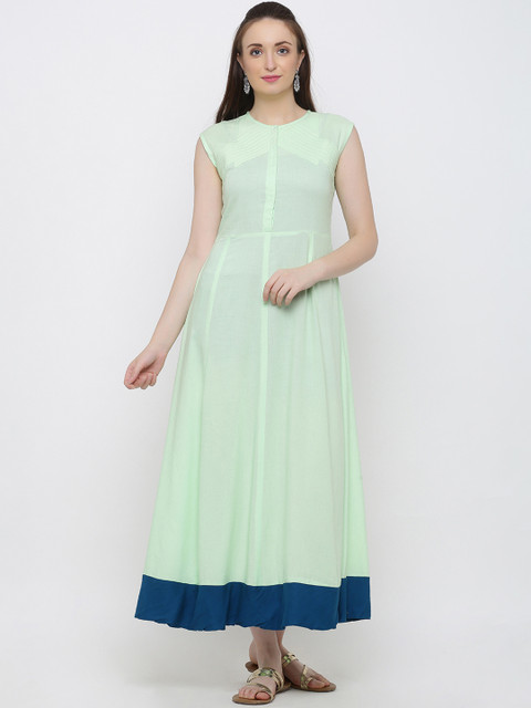 

Indian Virasat Women Green Colourblocked Fit and Flare Dress