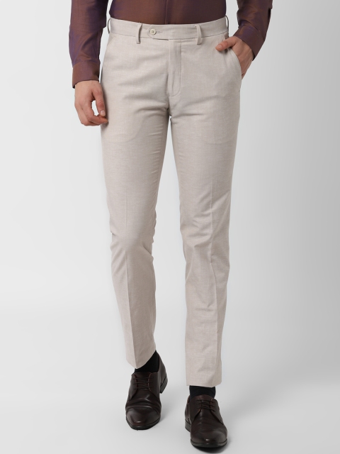 

Peter England Men Off-White Slim Fit Solid Formal Trousers