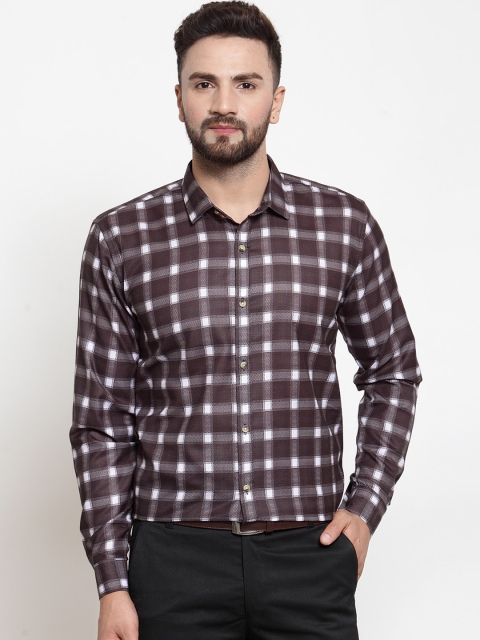 

JAINISH Premium Men Brown & White Slim Fit Checked Formal Shirt