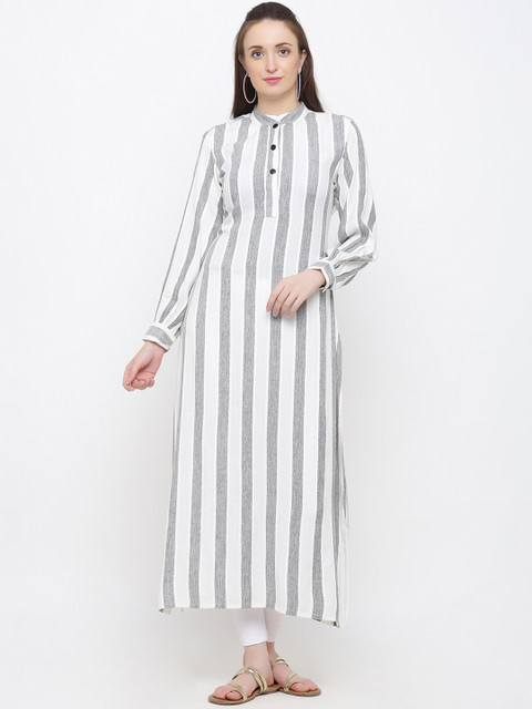 

Indian Virasat Women White Striped Straight Kurta