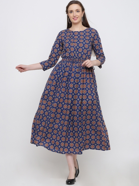 

Indian Virasat Women Printed Blue Fit and Flare Dress